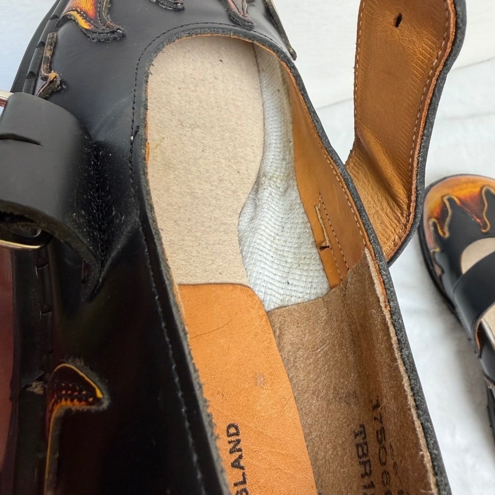 Tredair Mary Jane Flats Size 8 Women Black Flame Leather Alt Grunge Punk England - Picture 9 of 16